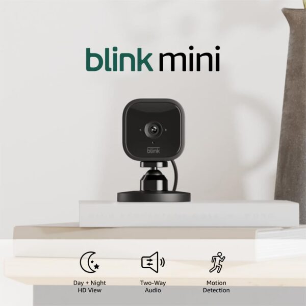 Blink Mini - Compact indoor plug-in smart security camera, 1080p HD video, night vision, motion detection, two-way audio, easy set up, Works with Alexa – 1 camera (White) - Image 2