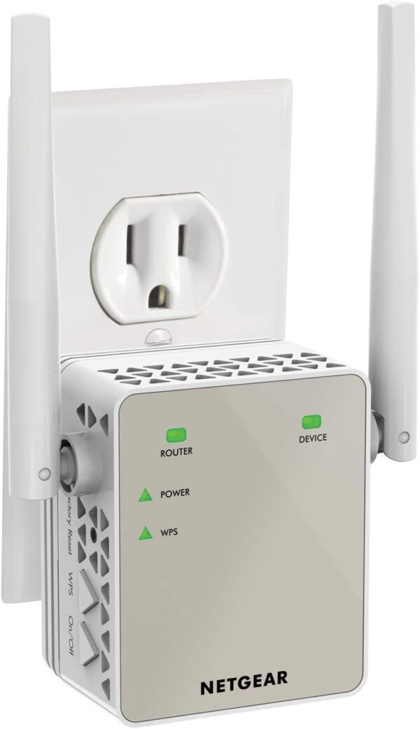 NETGEAR Wi-Fi Range Extender EX6120 - Coverage Up to 1500 Sq Ft and 25 Devices with AC1200 Dual Band Wireless Signal Booster & Repeater (Up to 1200Mbps Speed), and Compact Wall Plug Design, White