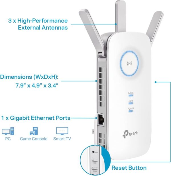 TP-Link AC1900 WiFi Extender (RE550), Covers Up to 2800 Sq.ft and 35 Devices, 1900Mbps Dual Band Wireless Repeater, Internet Booster, Gigabit Ethernet Port - Image 5