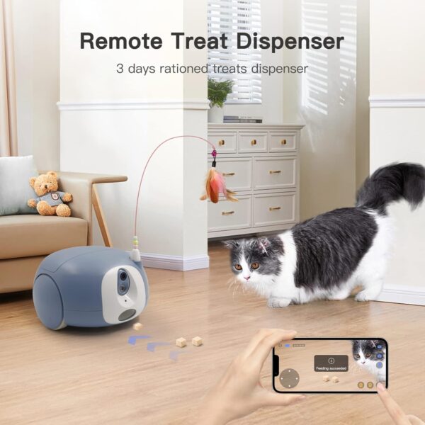 Pet Camera Treat Dispenser, Cat Dog Camera, Automatic Pet Feeder with App Remote Control, 2 Way Audio, 1080P HD Mobile Camera with Night Vision, Interactive Replaceable Cat Teaser - Image 3