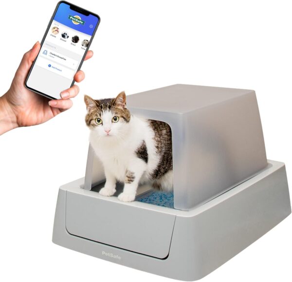 PetSafe ScoopFree Crystal Smart Self-Cleaning Cat Litter Box - WiFi & App Enabled - Hands-Free Cleanup, Less Tracking, Superior Odor Control - Includes Disposable Tray and Hood