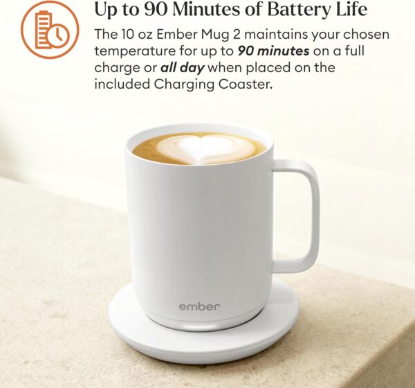 Ember Temperature Control Smart Mug 2, 10 Oz, App-Controlled Heated Coffee Mug with 80 Min Battery Life and Improved Design, White - Image 3