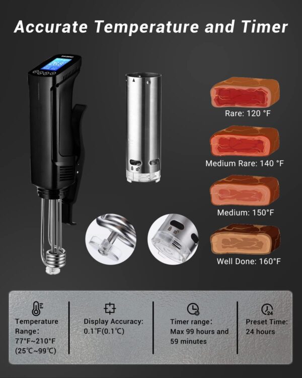 Inkbird WIFI Sous Vide Machine ISV-100W, 1000 Watts Sous-Vide Cooker Immersion Circulator with 14 Preset Recipes on APP & Calibration Function, Thermal Immersion, Fast-Heating with Timer |Best Gift - Image 6