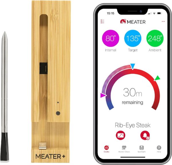 MEATER Plus: Smart Bluetooth Wireless Meat Thermometer Digital | BBQ, Grill, Oven, Smoker, Air Fryer, Kitchen | Perfect for Steak, Chicken, Turkey, and More | 50+ Recipes in App