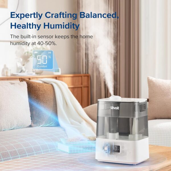 LEVOIT Smart Humidifiers for Bedroom Large Room Home,(6L) Cool Mist Top Fill Essential Oil Diffuser for Baby & Plants,Smart App & Voice Control, Rapid Humidification & Auto Mode-Quiet Sleep Mode, Gray - Image 2